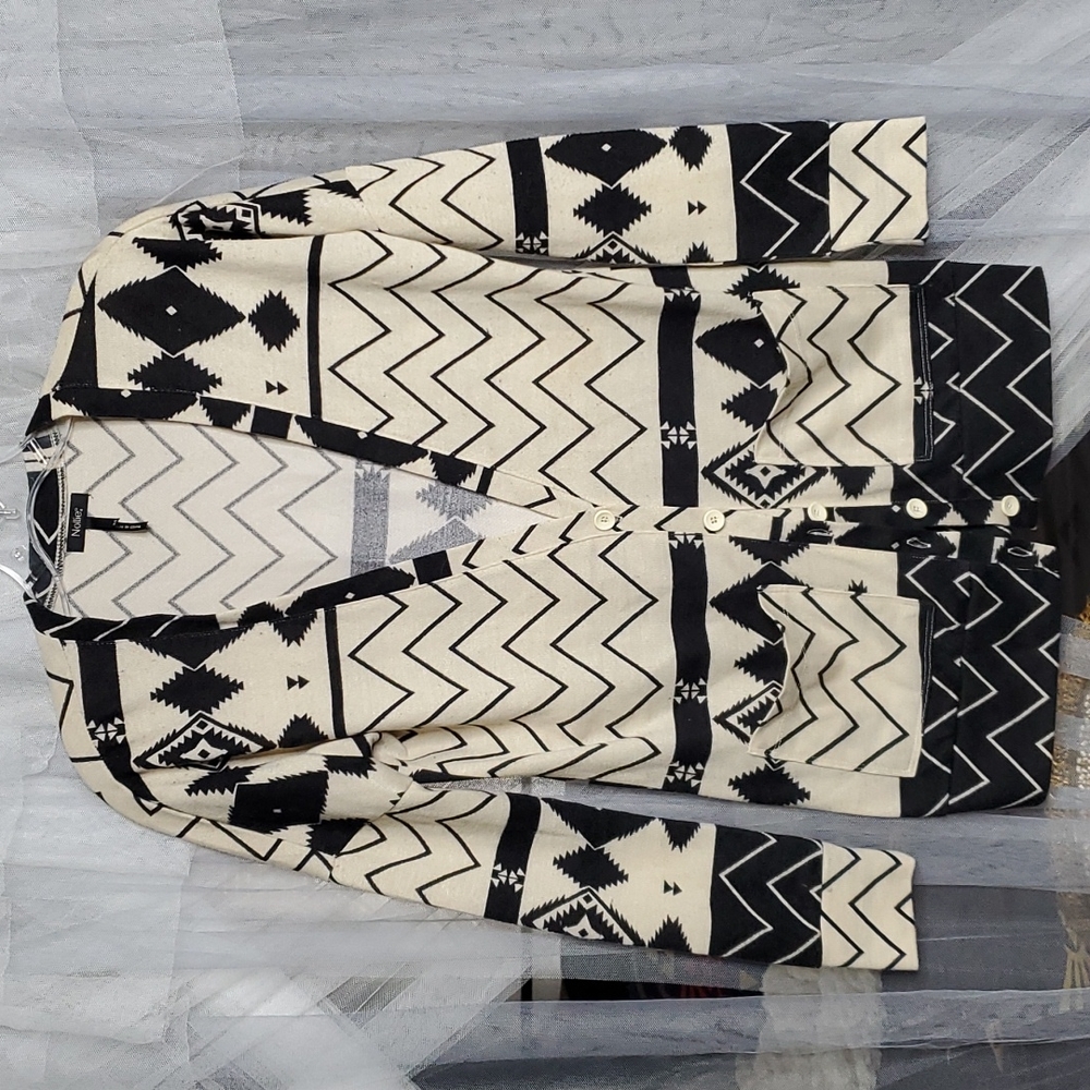 Nollie Tribal Print Cardigan XS Cream&Black